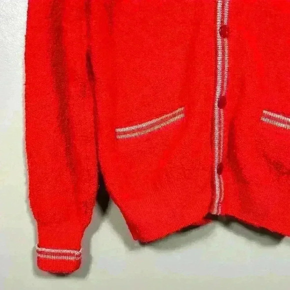 VTG 50s 60s Red Wool Collegiate Academic Letterman Cardigan Sweater Women Medium - Picture 2 of 10